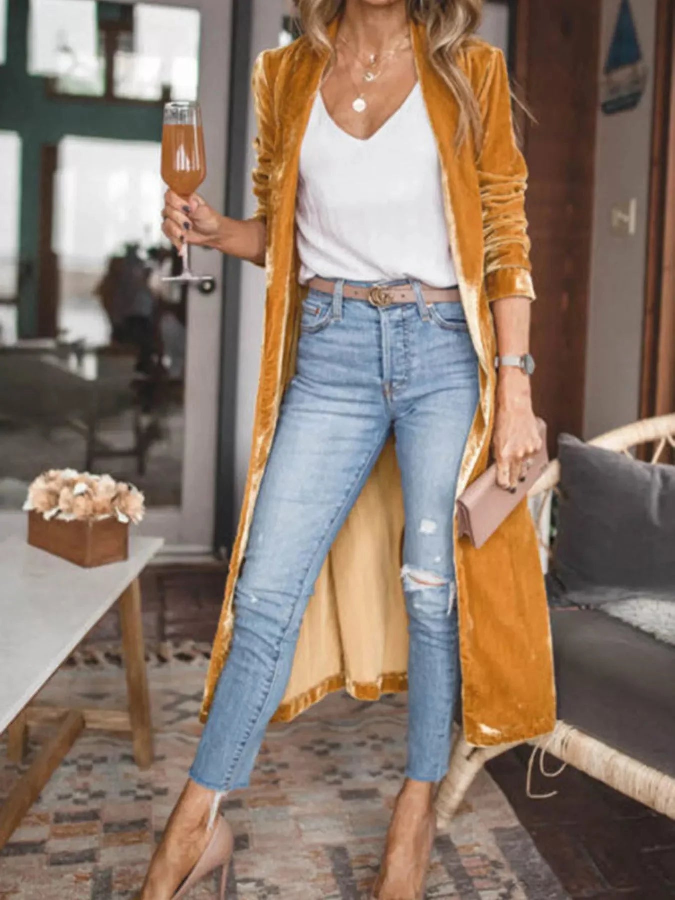 Velvet Luxe Open Front Longline Cardigan