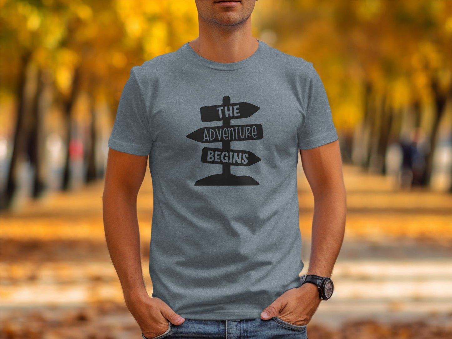 The Adventure Begins Arrow Signpost Graphic T-Shirt