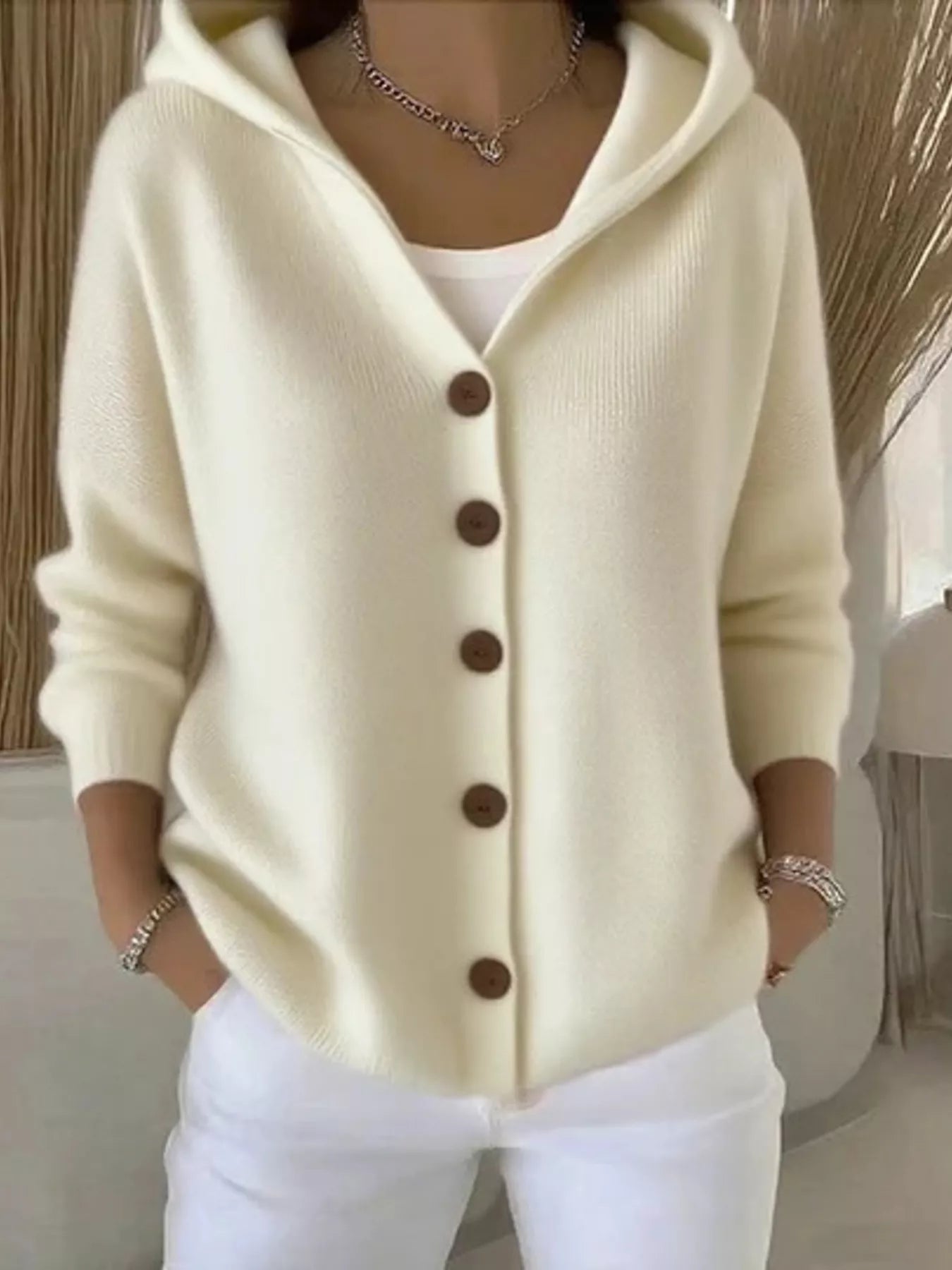 Full Size Hooded Button-Front Soft Knit Cardigan Plus Size