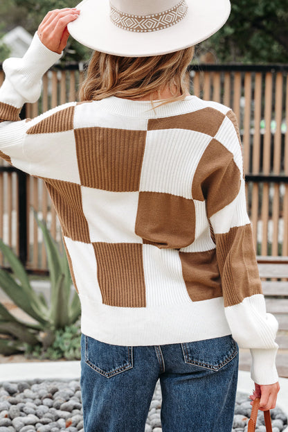 Julia Checkered Button Sweater Cardigan