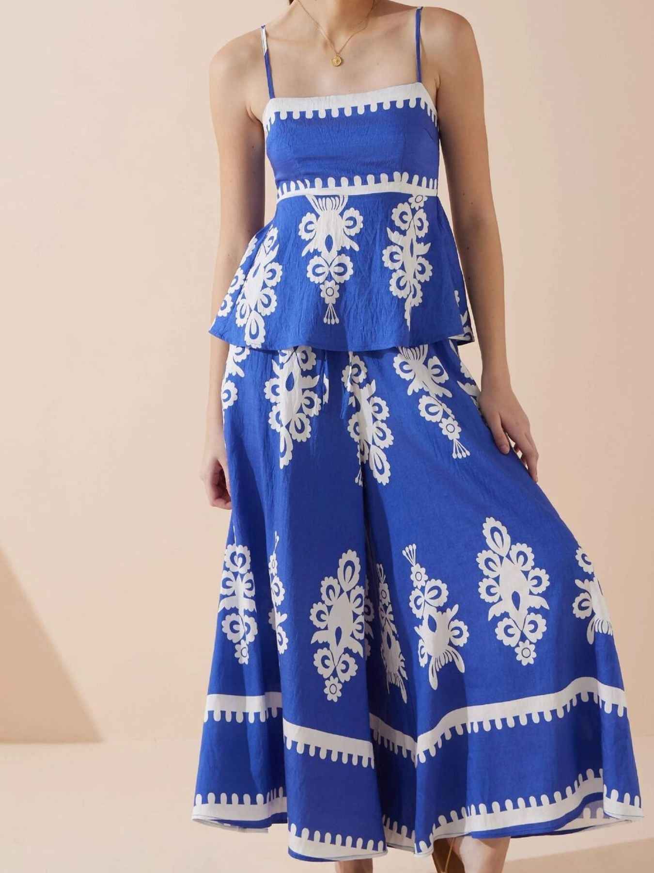 Full Size Printed Cami and Wide Leg Pants Set Plus Size