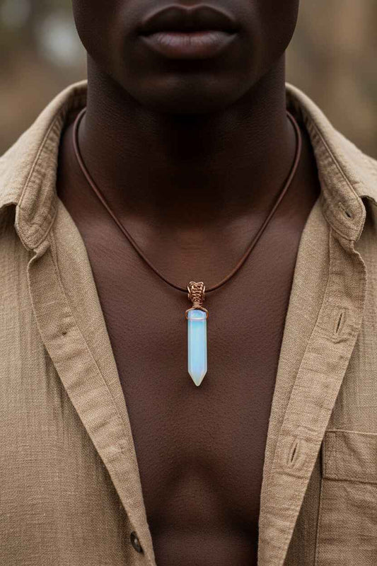 Handmade Rustic Wire Wrapped Gemstone Leather Necklace