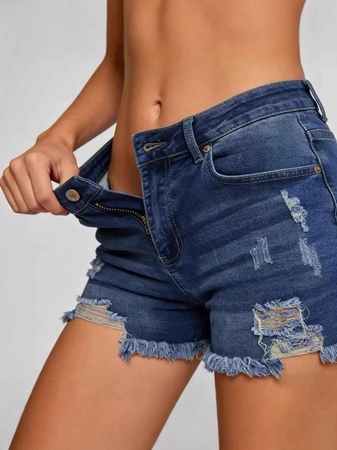 Distressed Frayed Hem Denim Shorts