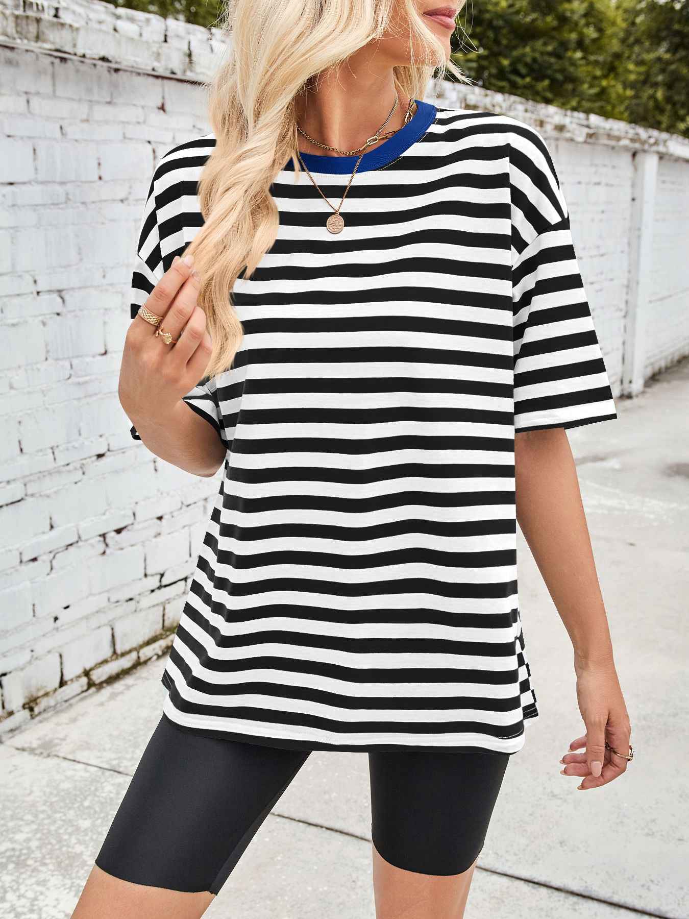 Striped Round Neck Half Sleeve T-Shirt