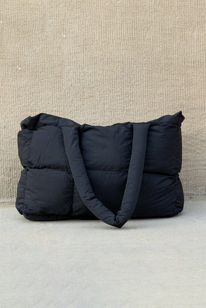 Cinnamon Solid Quilted Puffy Large Tote Bag With Zipper