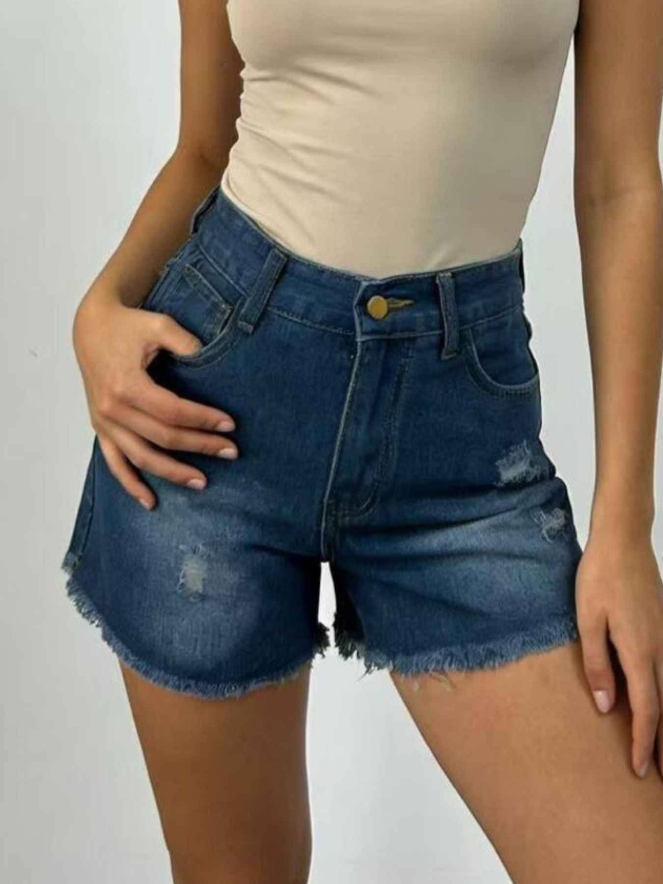 Distressed Frayed Hem Denim Shorts