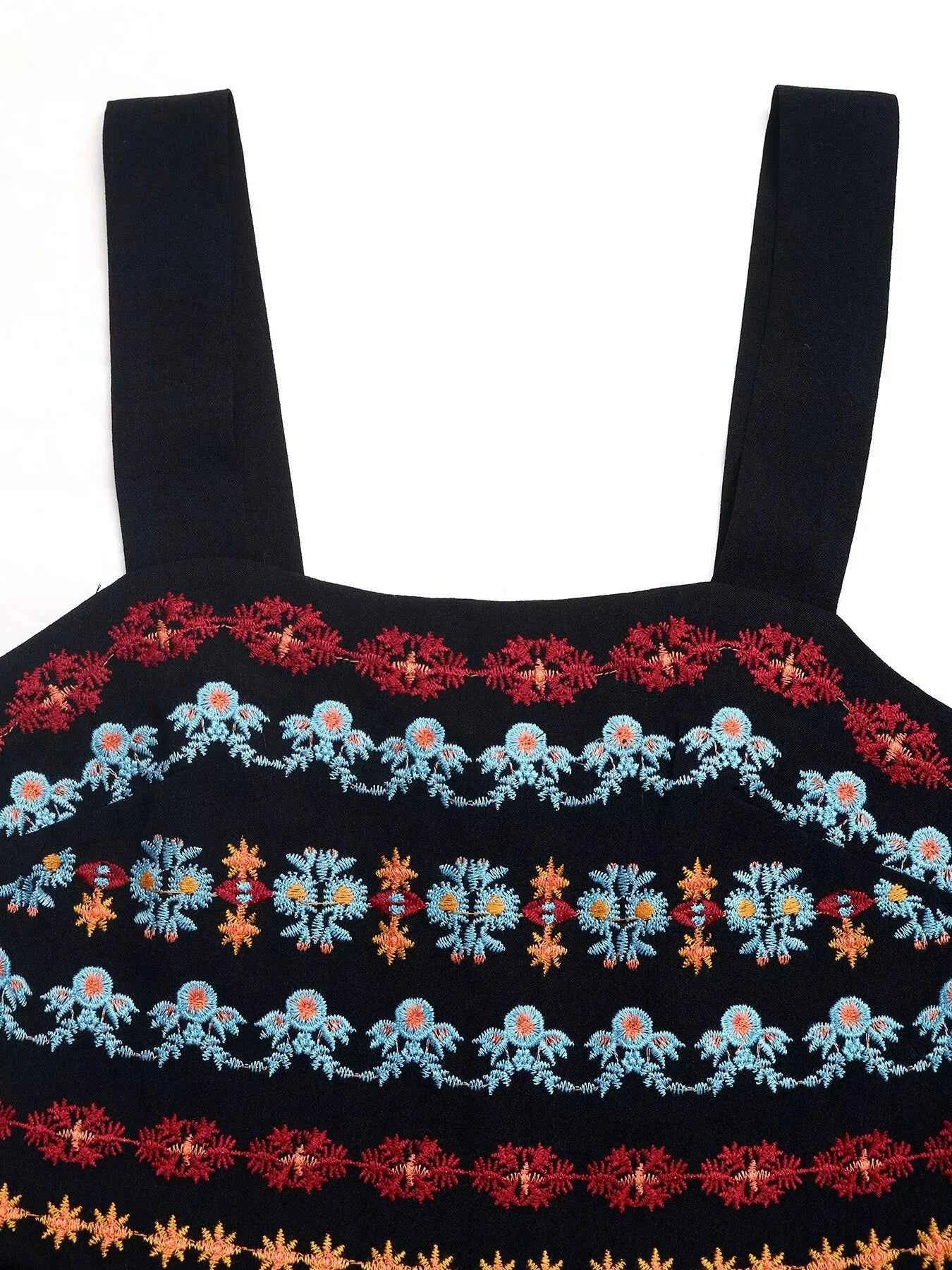Embroidered Wide Strap Romper