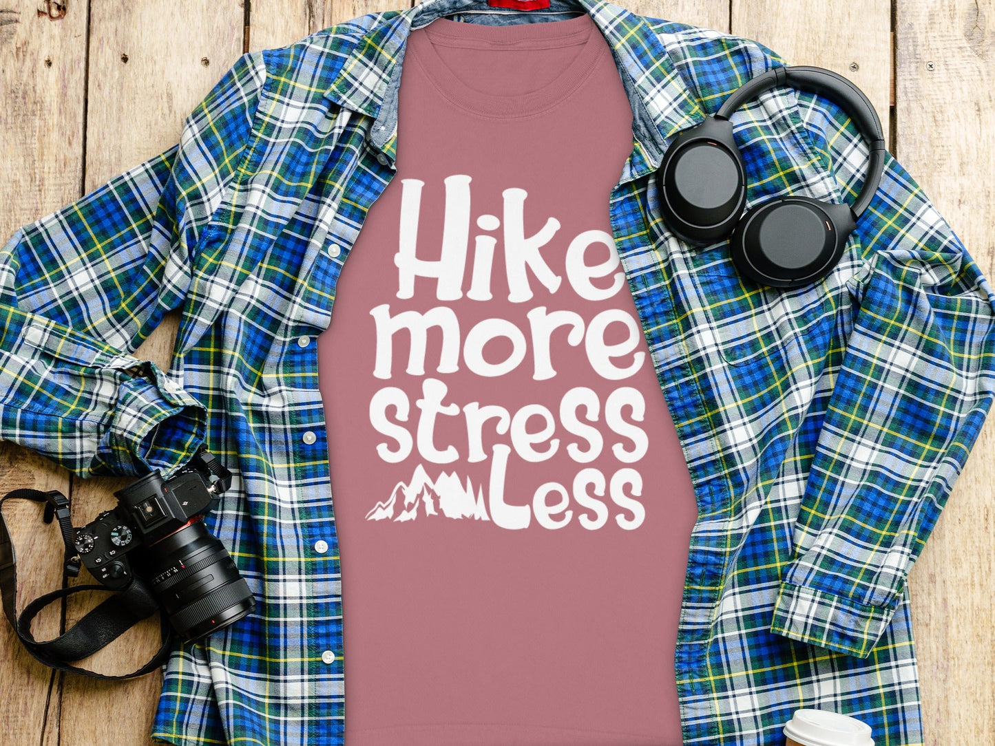 Hike More Stress Less With Mountain Art Long Sleeve T-Shirt