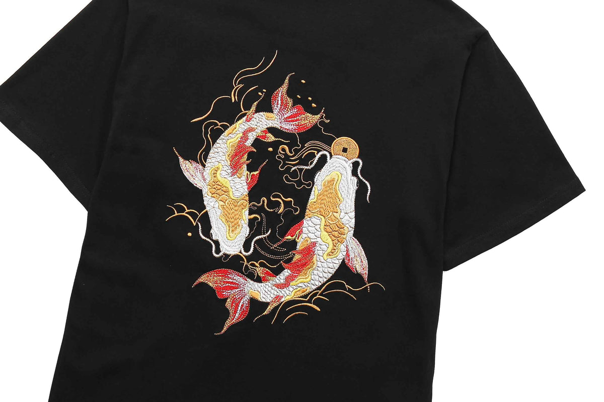 KH852 Golden Koi Fish Embroidery Tee
