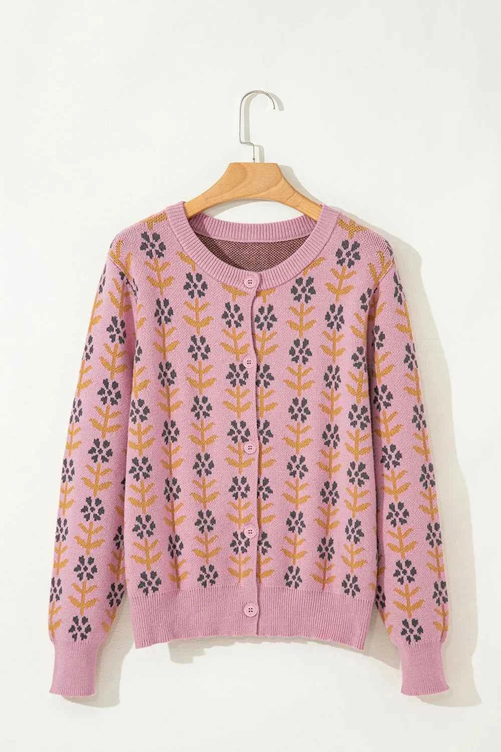 Floral Button-Up Knit Cardigan