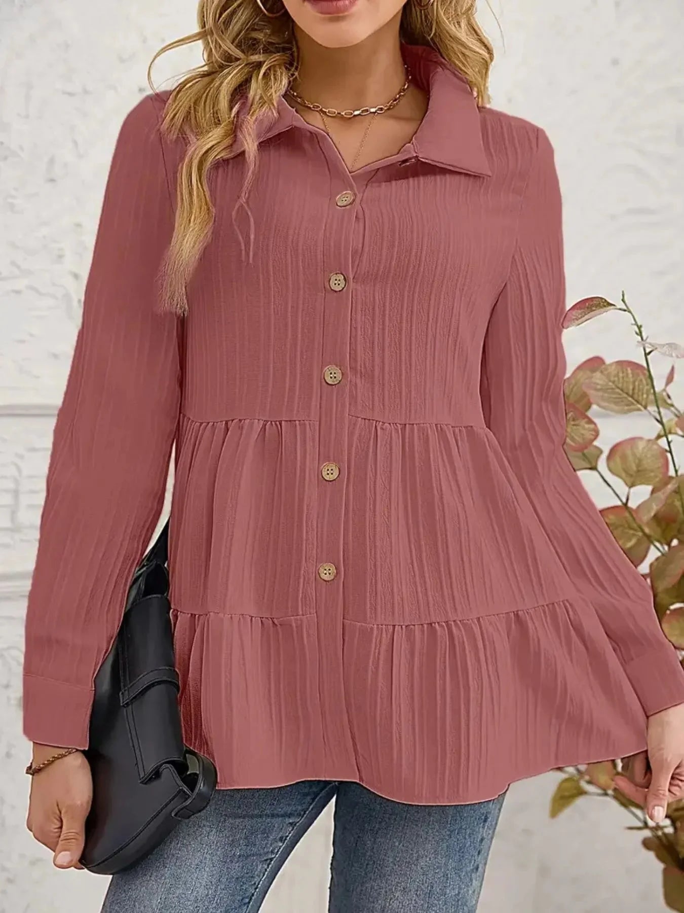 Striped Tiered  Button Down Shirt
