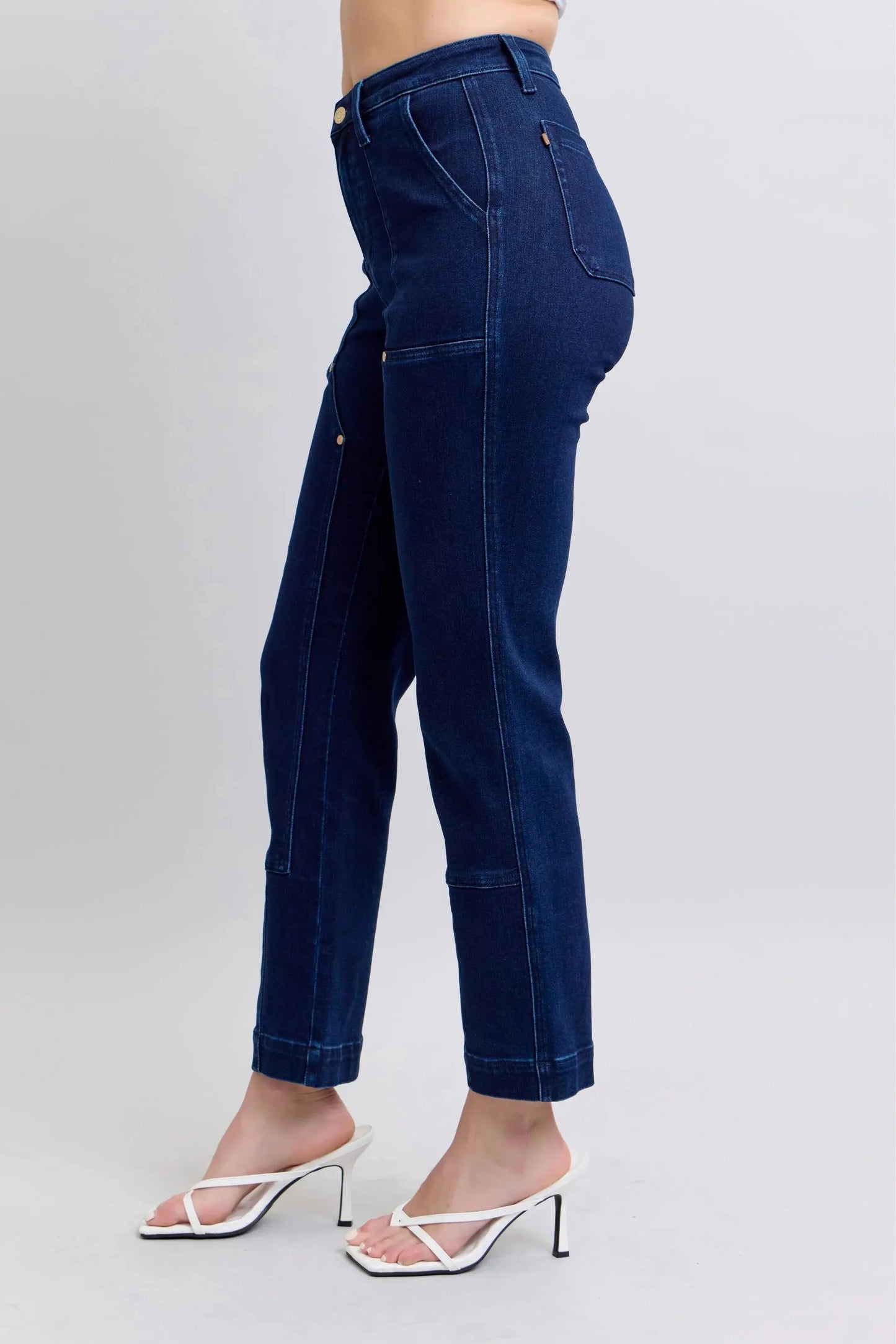Full Size High Waist Workwear Patch Pocket Straight Leg Judy Blue Jeans