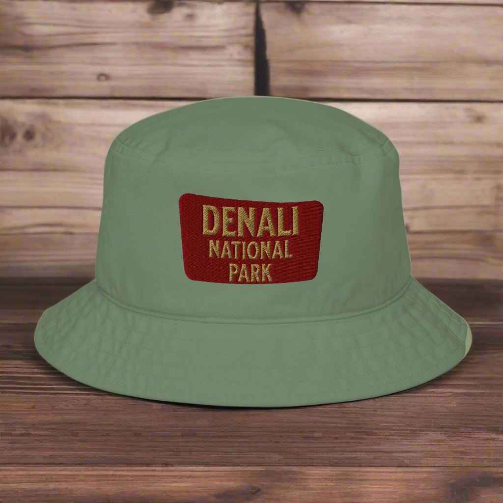 Denali National Park Sign Organic Embroidered Bucket Hat