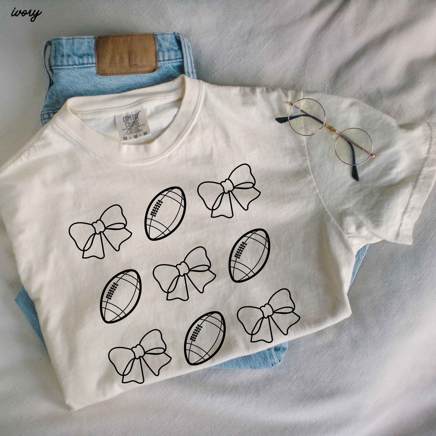 Football Bow Coquette Rows Tee *12 Colors (S-3X)