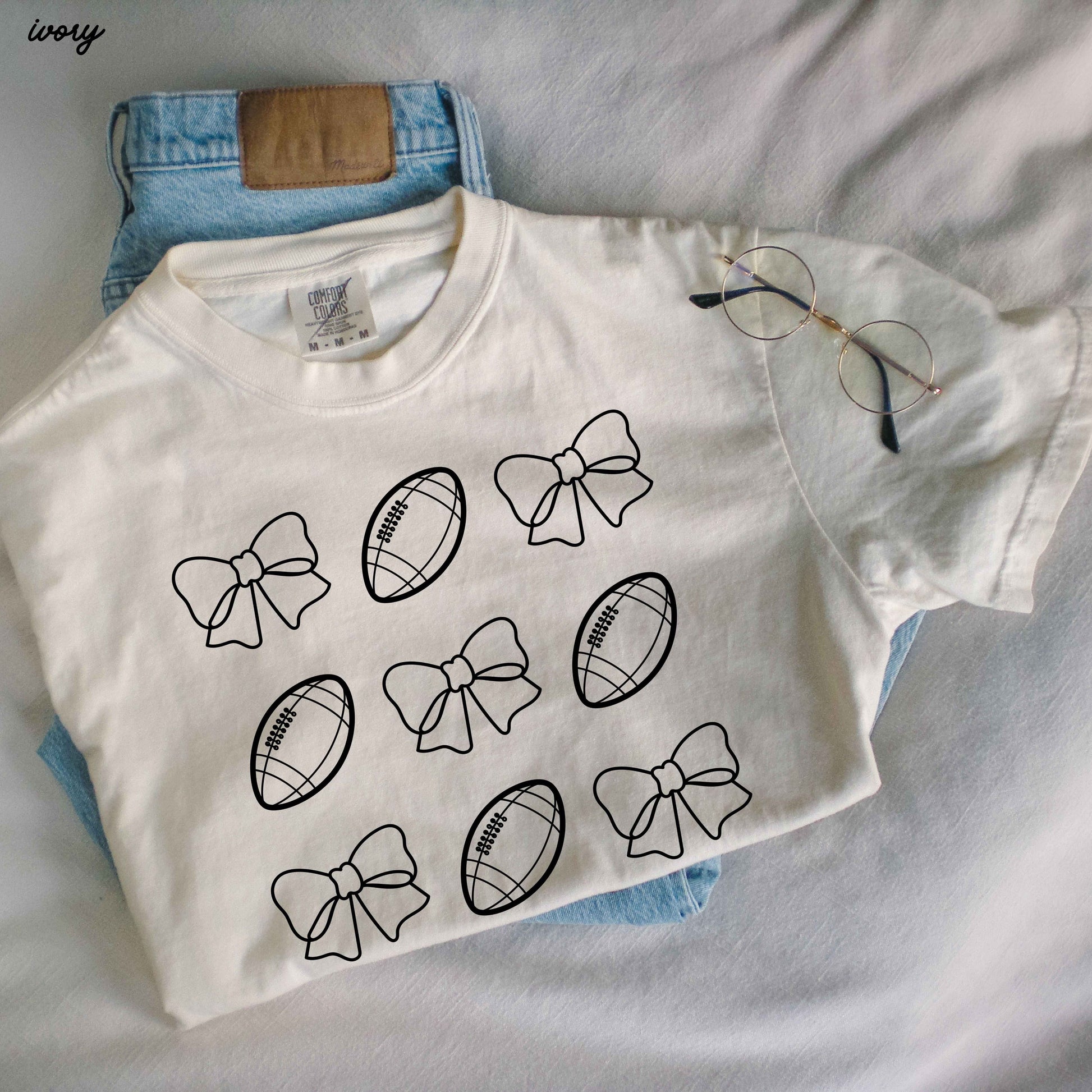 Football Bow Coquette Rows Tee *12 Colors (S-3X)