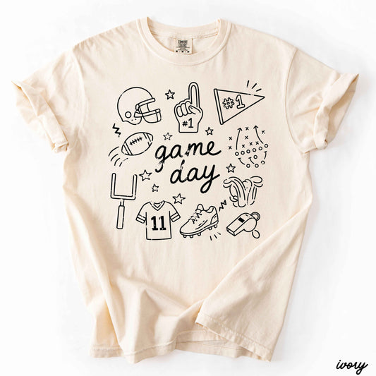 Football Game Day Doodle Tee *16 Colors (S-3X)