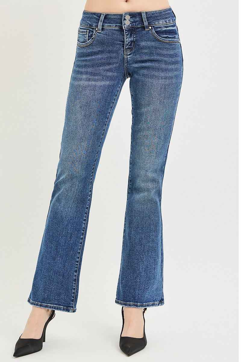 RISEN Low Rise Bootcut Jeans Tummy Control Medium Wash