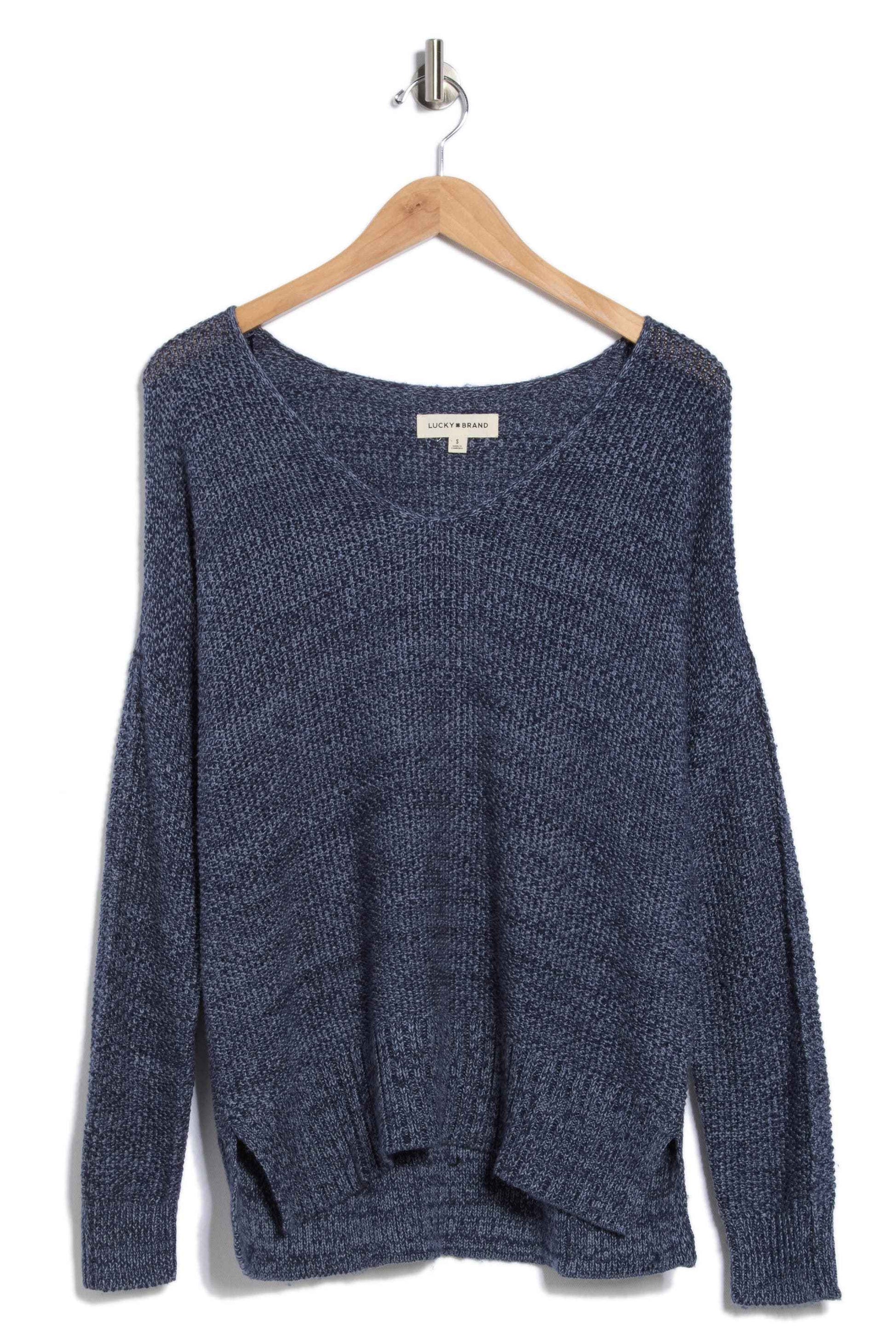 [7WP5056-410] WOMENS LUCKY BRAND SPRING WEIGHT V NECK PULLOVER - AMERICAN NAVY