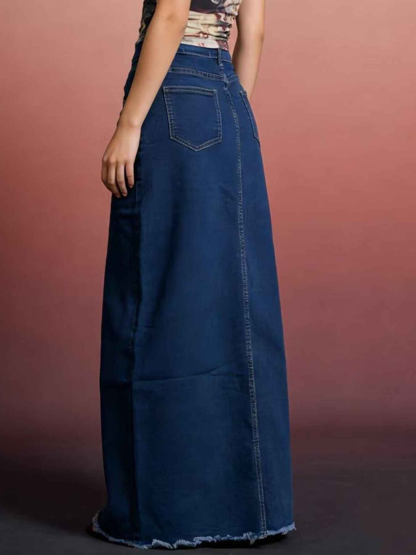Raw Hem Maxi Denim Skirt