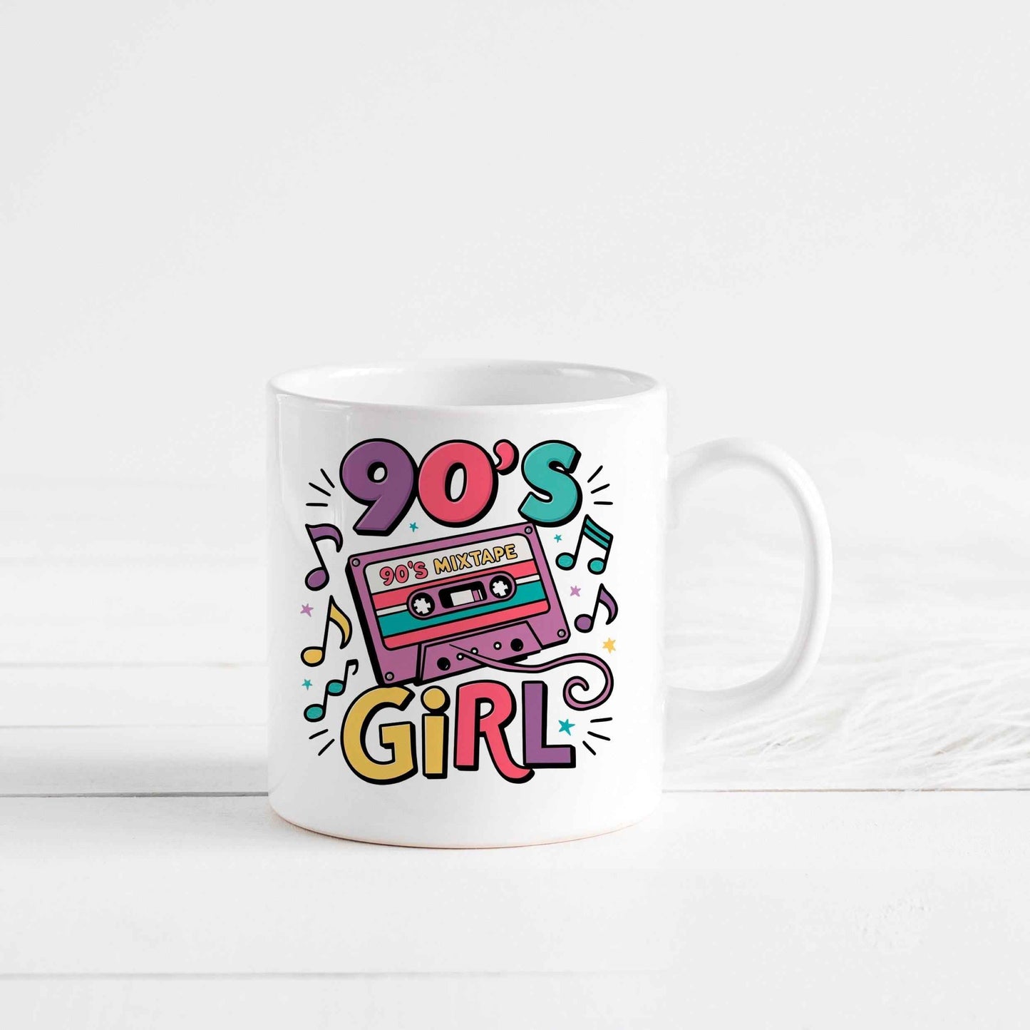 90s Girl Coffee Mug – Retro Cassette Tape Design | Microwave Safe Ceramic Cup