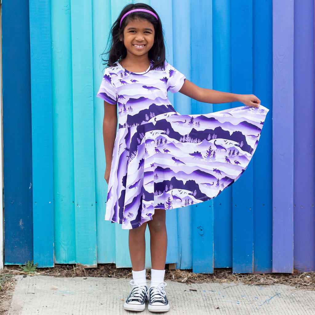 "Dinoscape" Dinosaur Wilderness Super Twirler Dress with Pockets