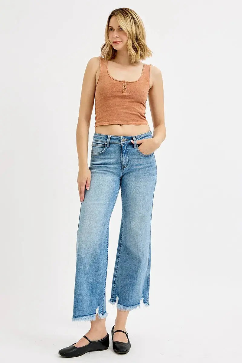RISEN Jeans - Plus Size Mid Rise Crop Wide Leg Jeans
