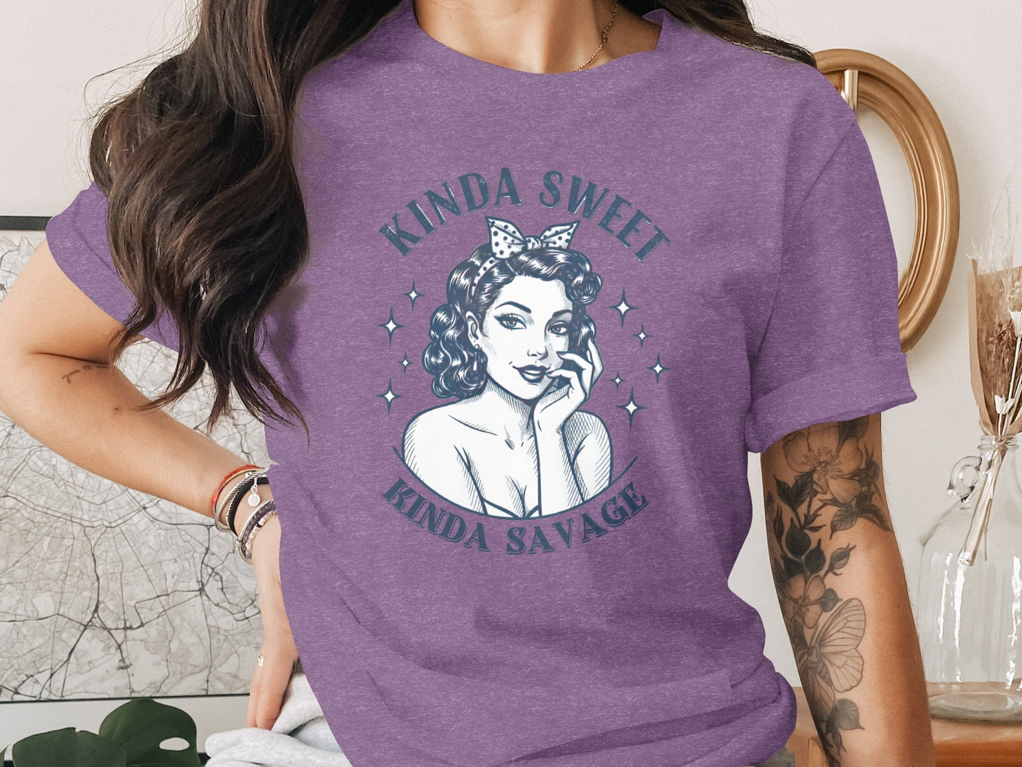 Kinda Sweet Kinda Savage Pinup Girl Stylish Design T-Shirt