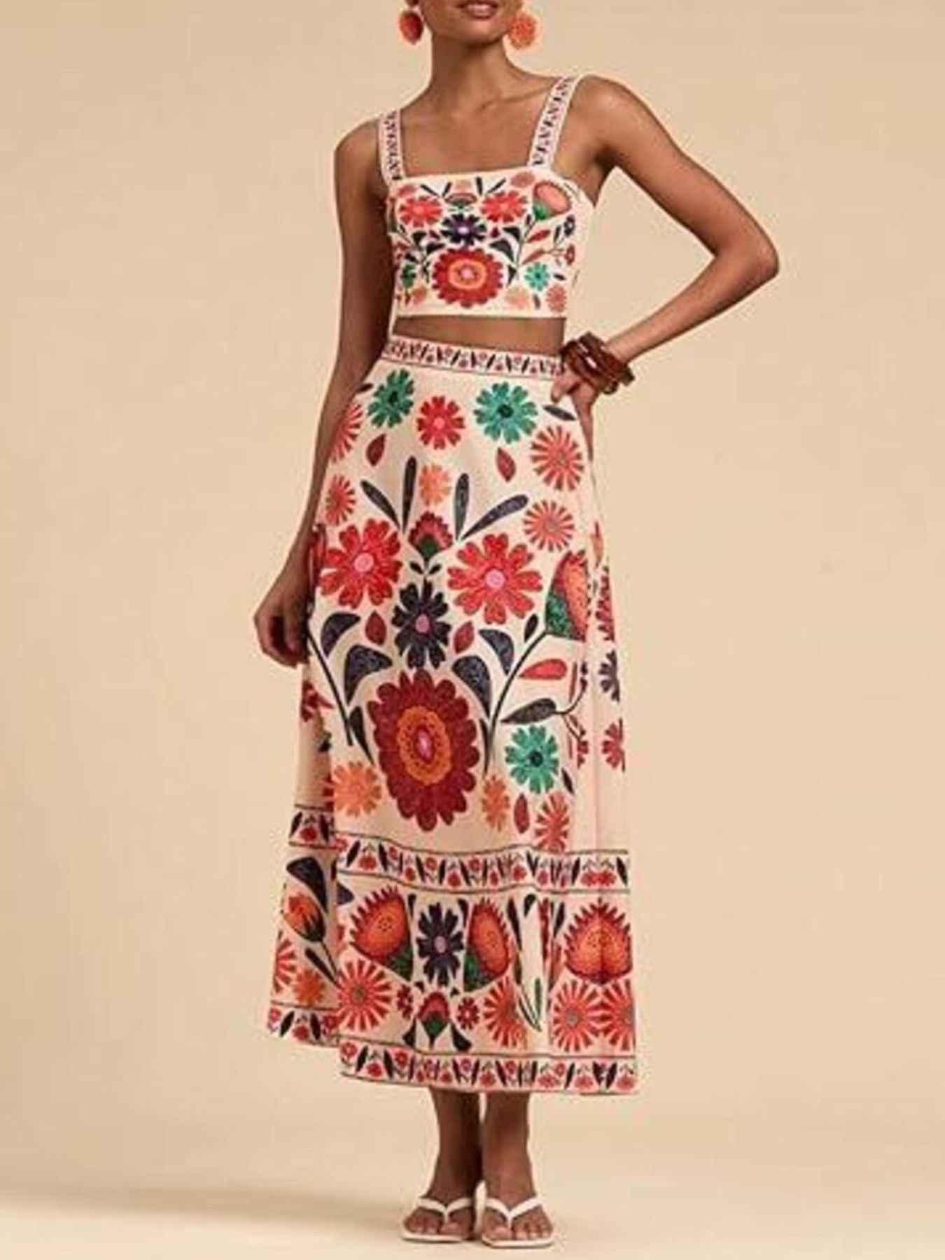 Floral Print Crop Top and Skirt Set