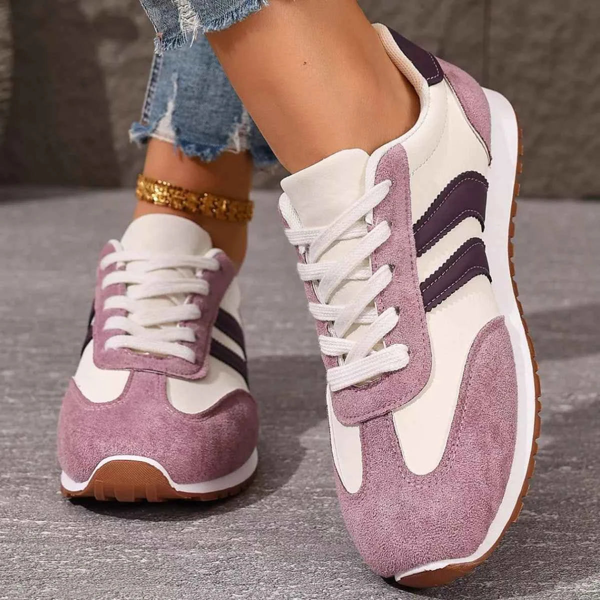 Striped Lace-Up Casual Sneakers