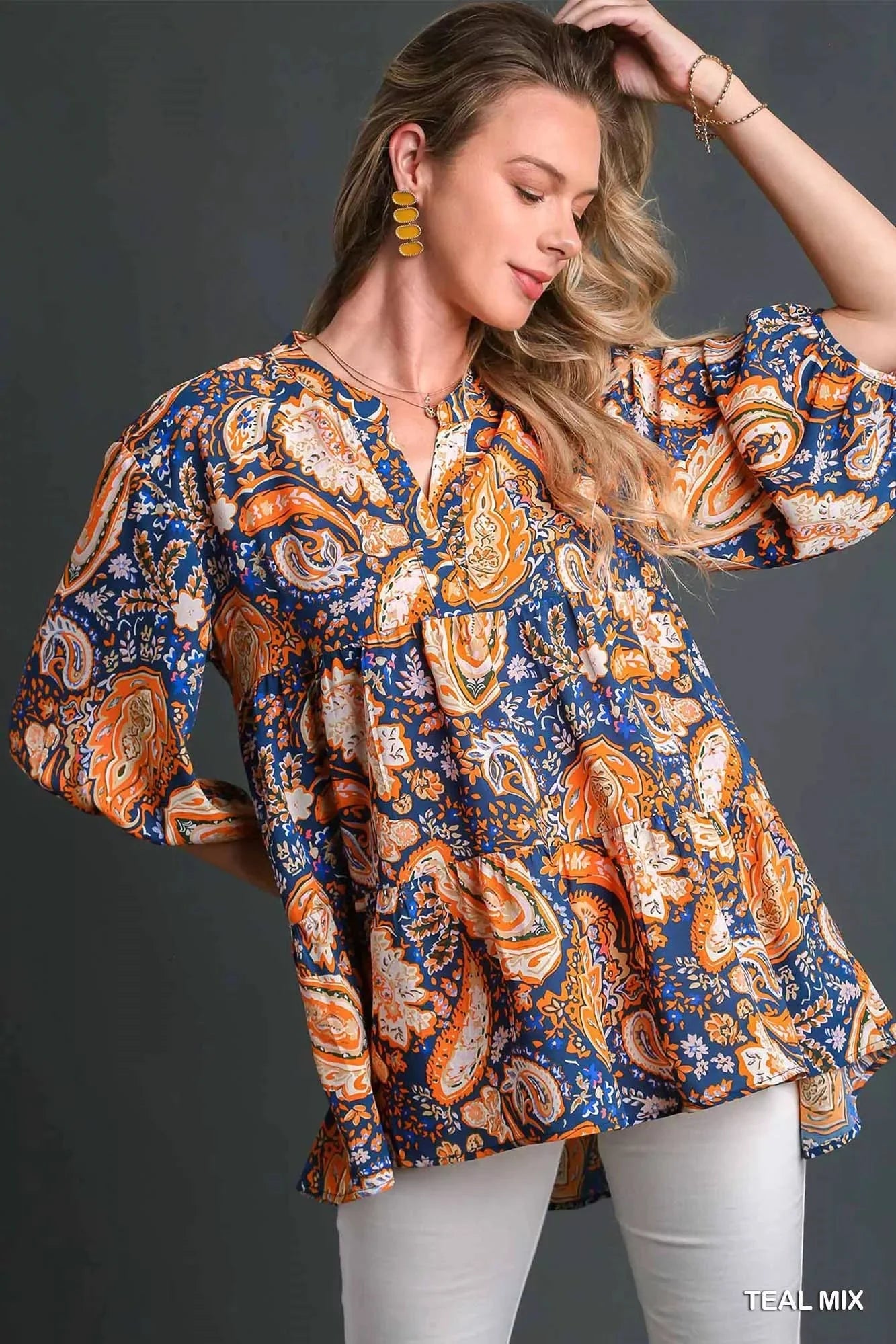 Umgee Mix Paisley Boho Tunic Blouse