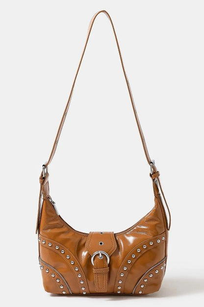Fame Faux Leather Studded Trim Shoulder Bag Crossbody