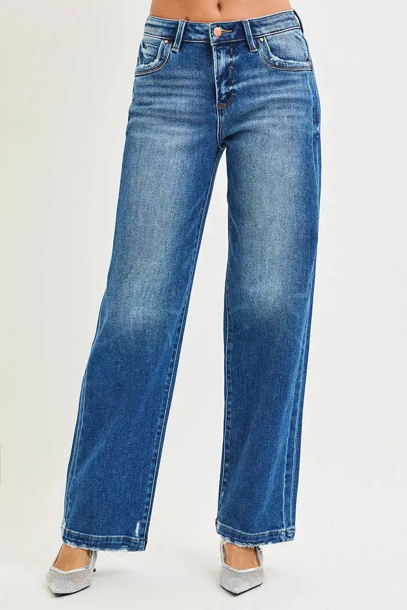 RISEN Jeans - Full Size Slouchy Baggy Jeans with Pocket Side Seam Detail