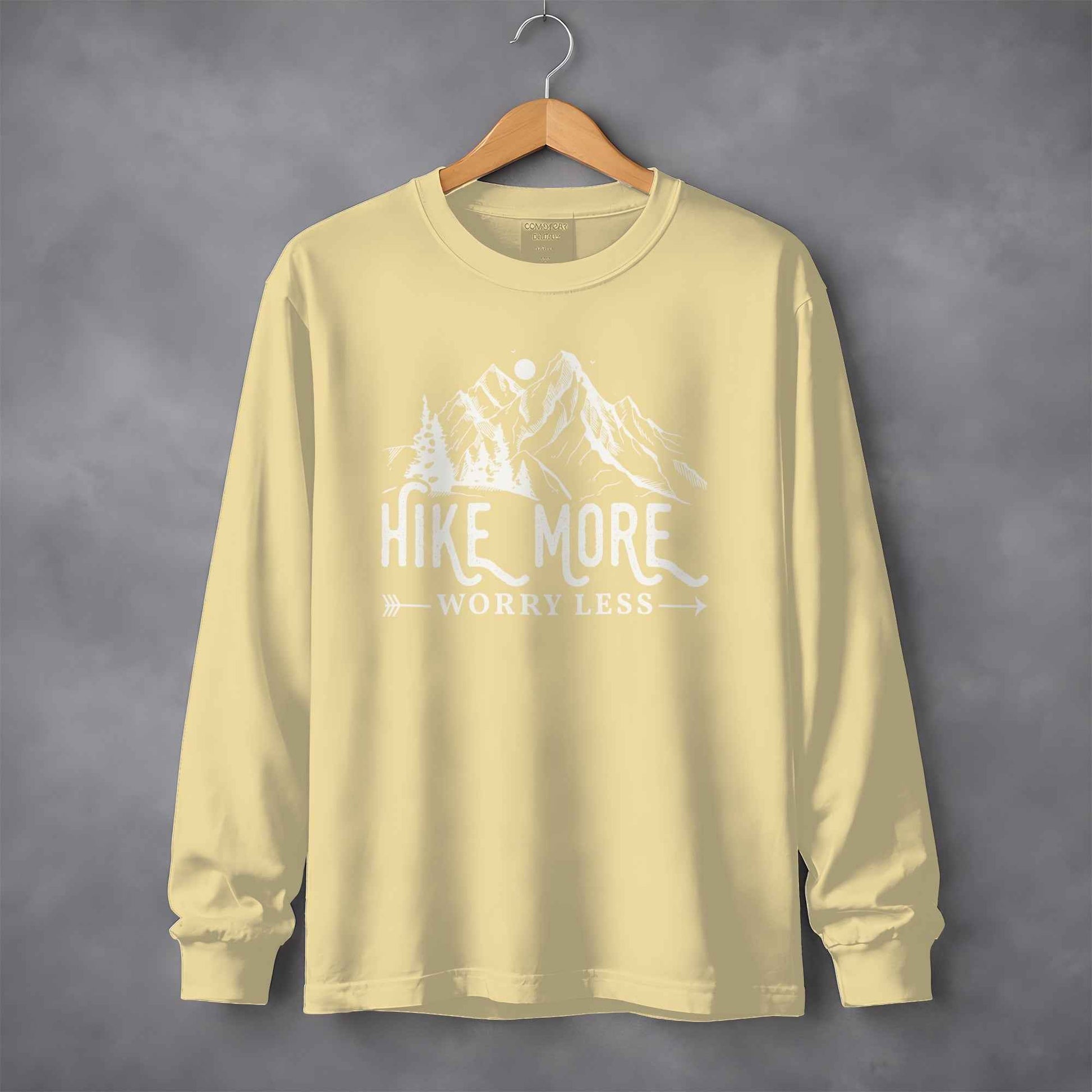 Hike More Worry Less Mountain Design Funny Outdoor Long Sleeve T-Shirt