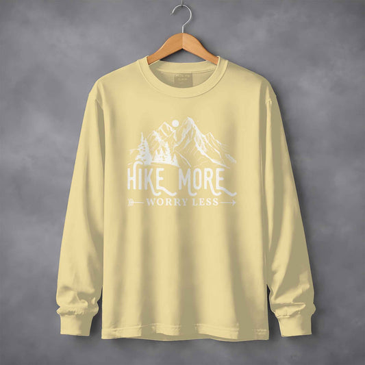 Hike More Worry Less Mountain Design Funny Outdoor Long Sleeve T-Shirt