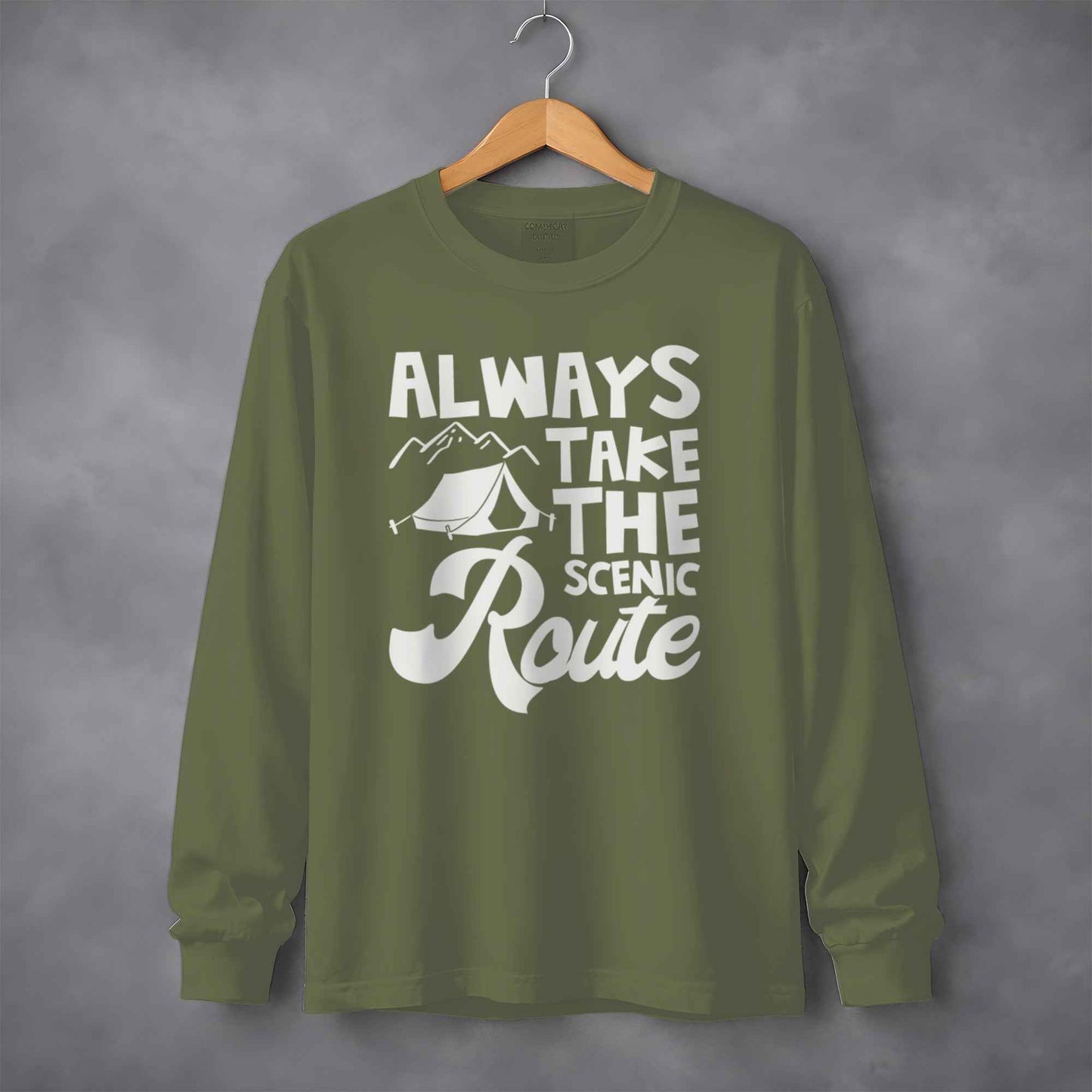 Always Take Scenic Route Camping Adventure Long Sleeve T-Shirt