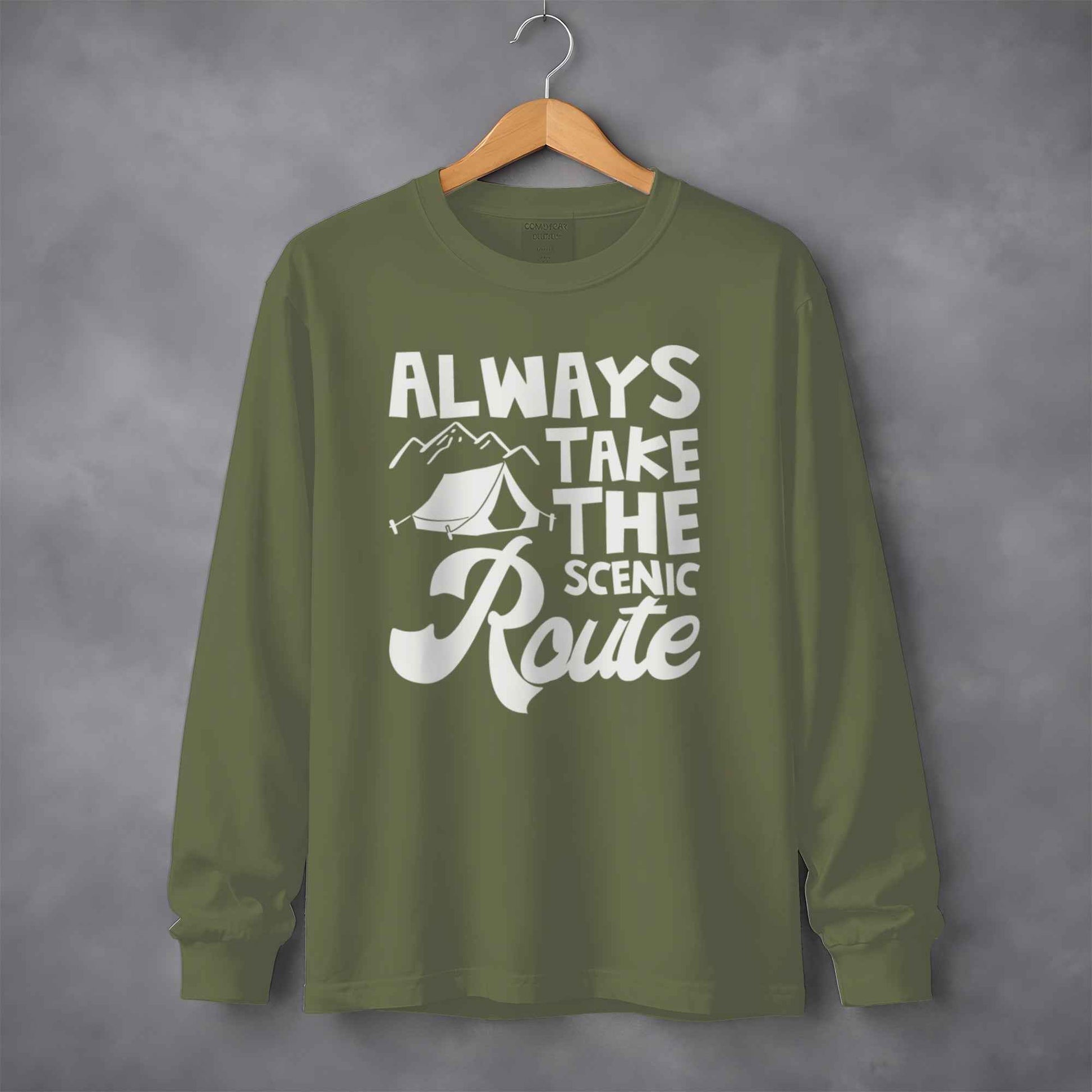 Always Take Scenic Route Camping Adventure Long Sleeve T-Shirt
