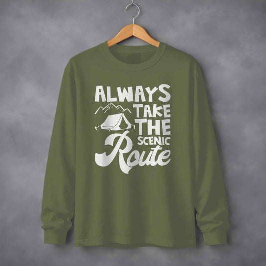 Always Take Scenic Route Camping Adventure Long Sleeve T-Shirt