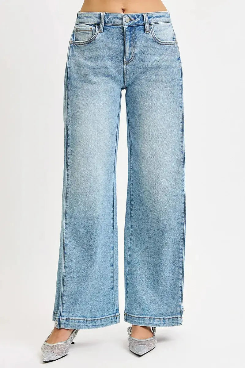 RISEN Jeans - Mid Rise Wide Barrel Transferable Leg Snap Jeans