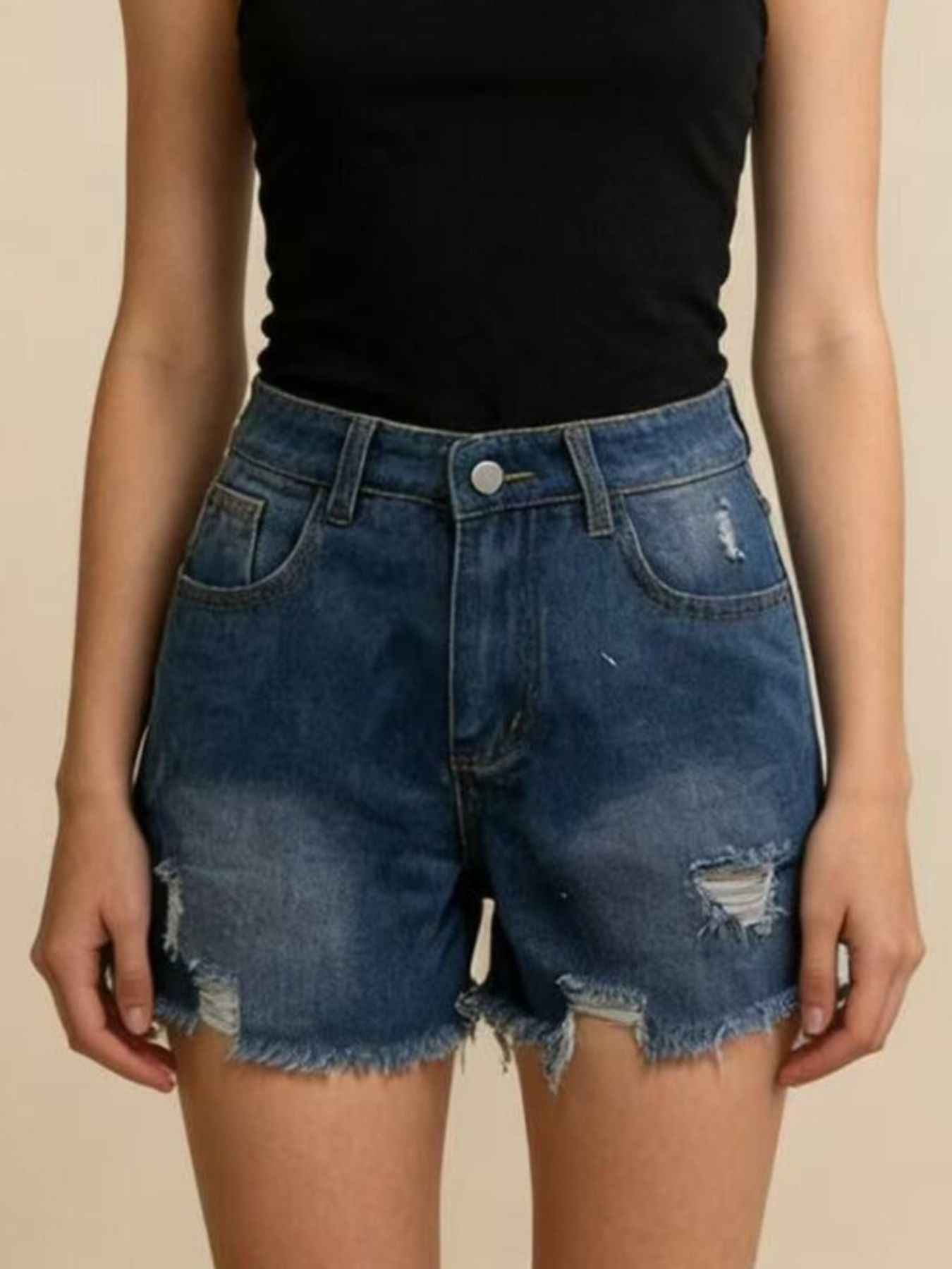 Distressed Frayed Hem Denim Shorts