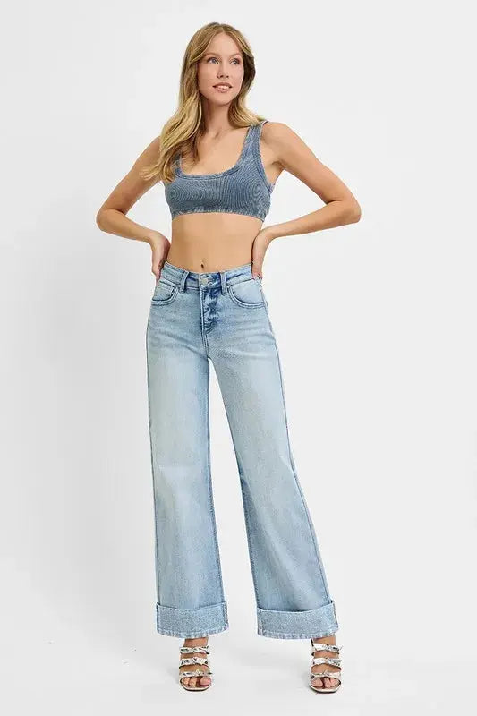 RISEN Jeans - Plus Size Tummy Control Wide Cuffed Jeans