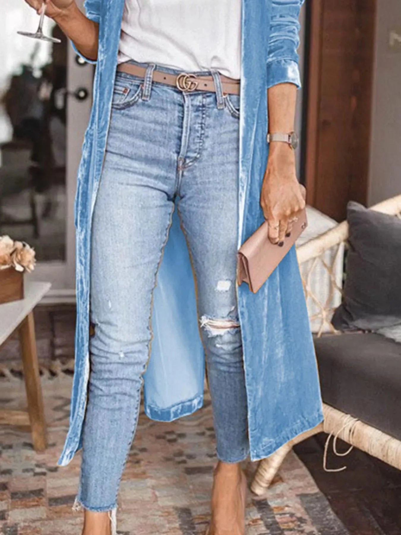 Velvet Luxe Open Front Longline Cardigan