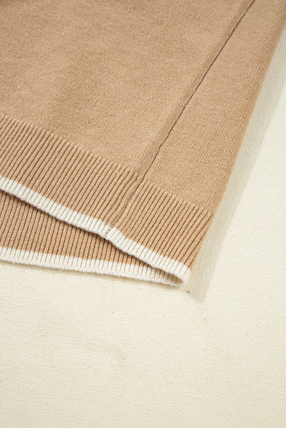 Racing Red Leopard Bow Decor Split Cuffs Contrast Trim Sweater