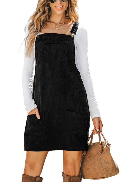 Front Pockets Corduroy Overall Dress