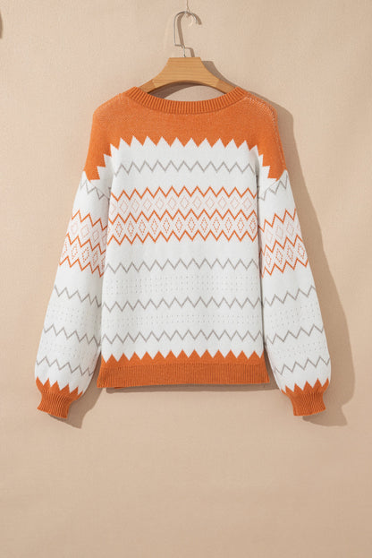 Zigzag Knitted Pullover Sweater