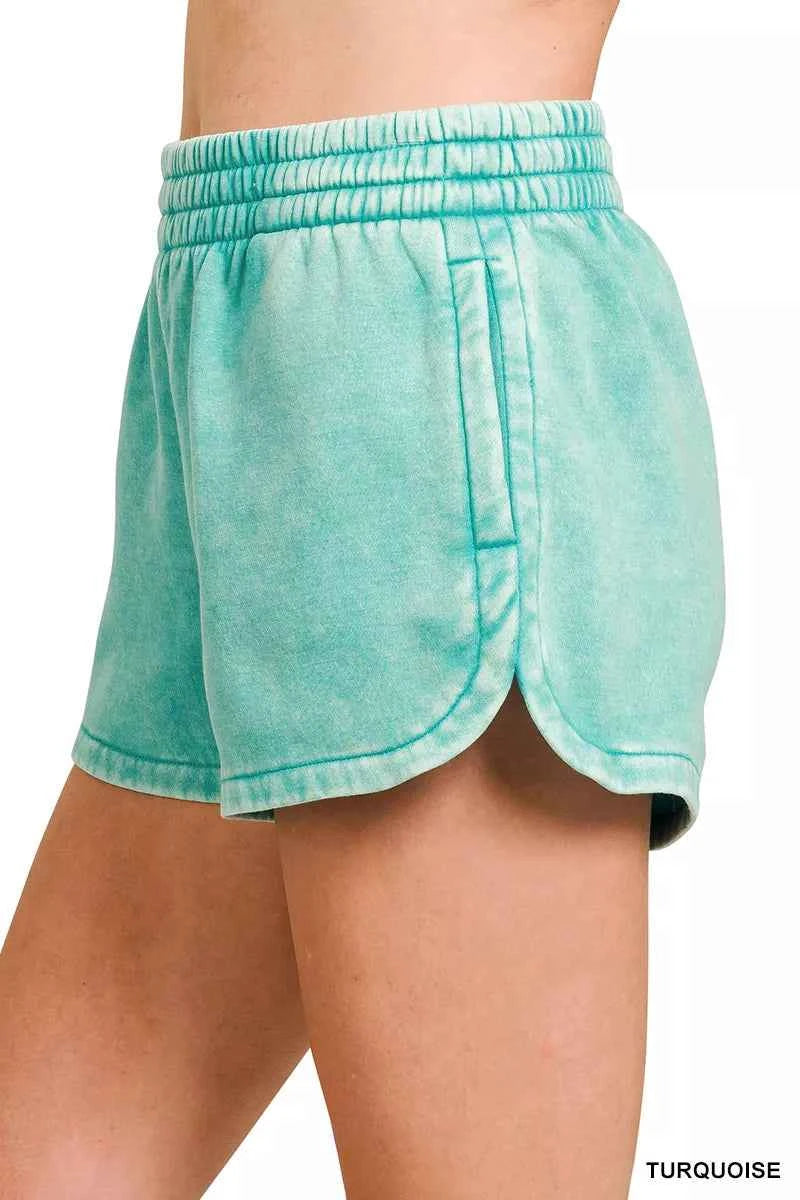 Zenana Acid Washed Elastic Waistband Dolphin Shorts