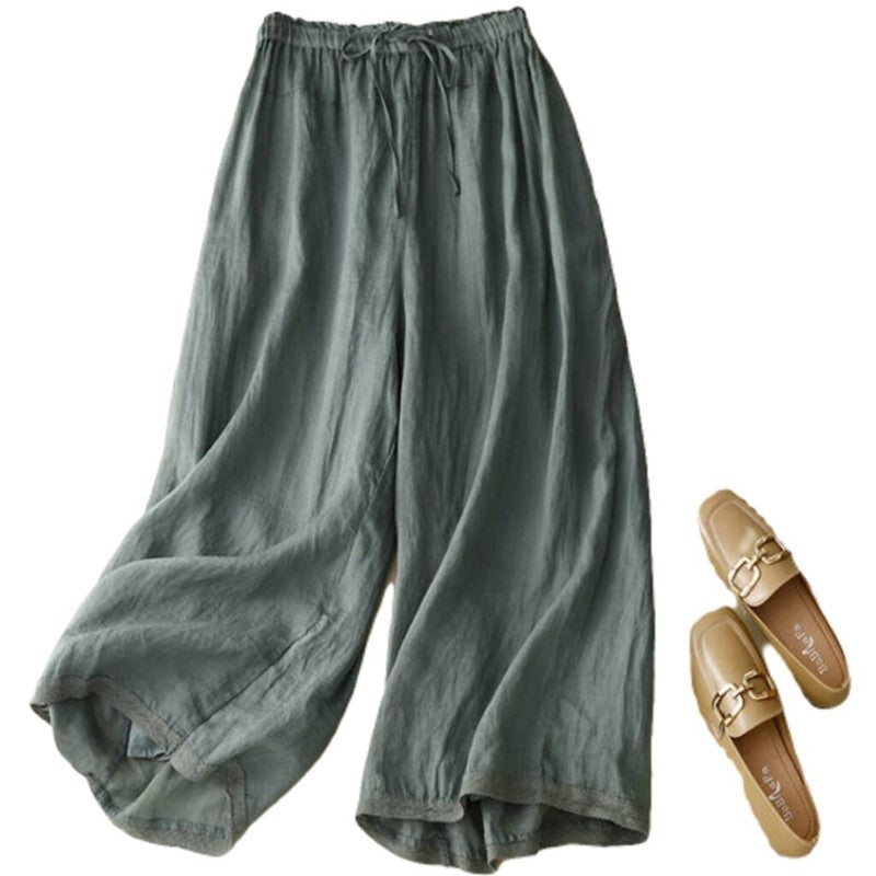 Wide Leg Cotton and Linen Pants in Solid Colors