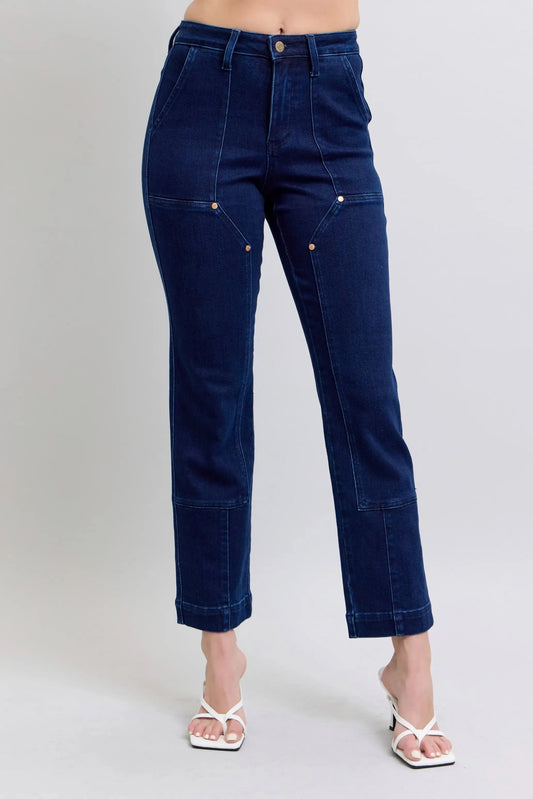 Full Size High Waist Workwear Patch Pocket Straight Leg Judy Blue Jeans