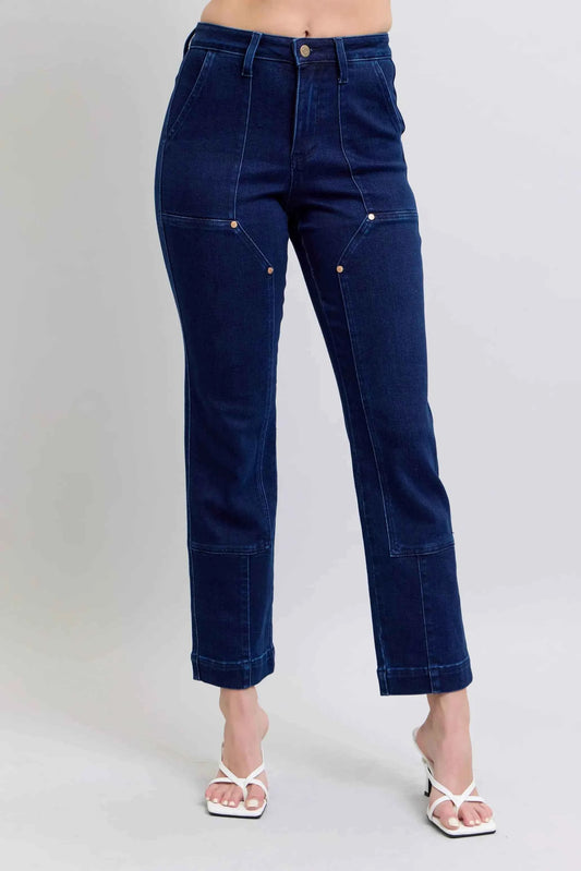 Judy Blue High Rise Straight Leg Jeans–Star Studded Plus Sizes