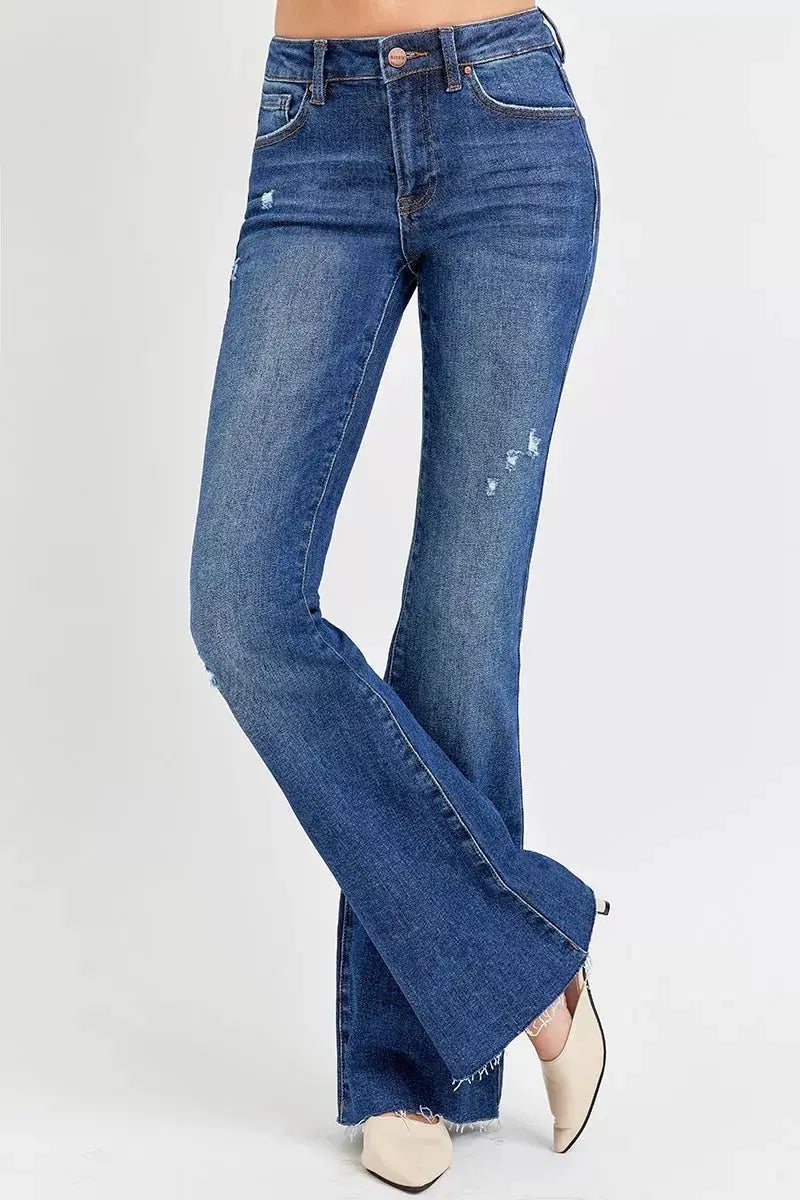 RISEN Jeans - Plus Size Distressed Mid Rise Flare Jeans