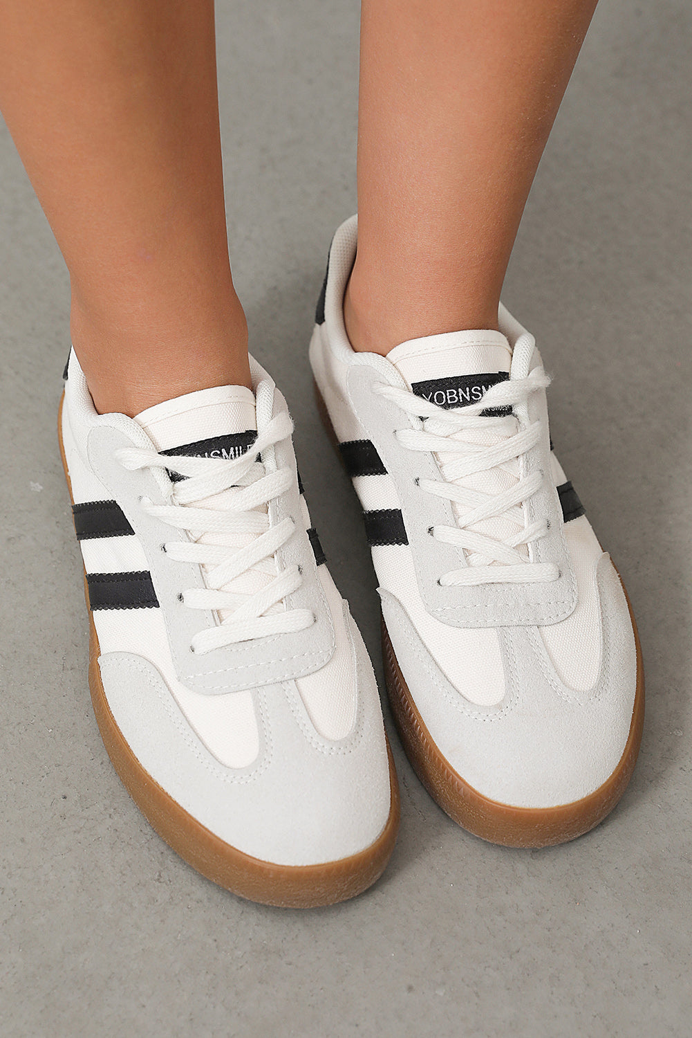White Striped Lace Up Flat Sneakers For Everyday Comfort